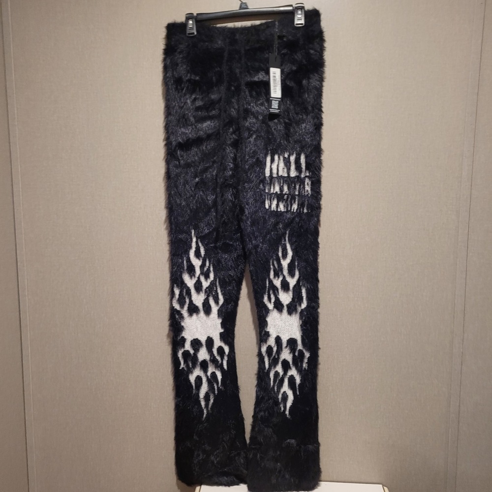 Rockstar Original 'Toshio' Black Stacked Flare Knitted Mohair Track‎ Pants M NWT